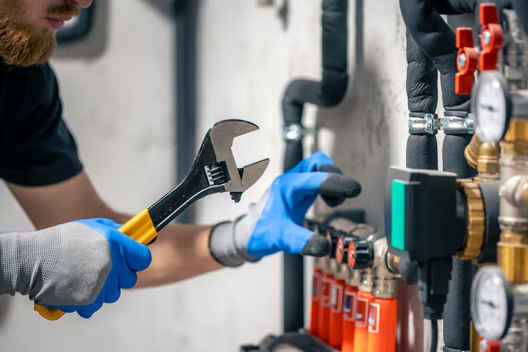man-installs-heating-system-house-checks-pipes-with-wrench_169016-55822